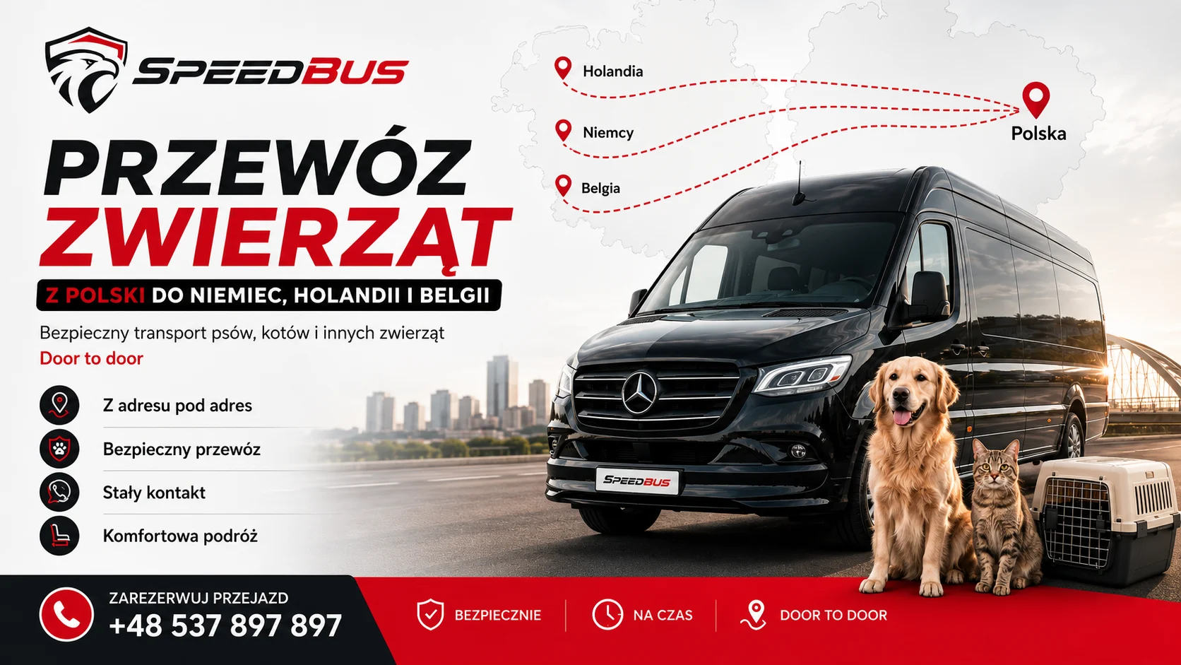 Przewóz zwierząt do Niemiec, Holandii i Belgii 1 SpeedBus – przewóz zwierząt z Polski do Niemiec, Holandii i Belgii, transport psa i kota door to door